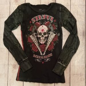 🌹💀 AFFLICTION skull and roses longsleeve SINFUL
